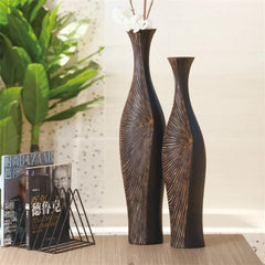 Light Luxury Retro - style Vertical Black Resin Vase Ideal for New Chinese - inspired Living Room and Entrance Dried Flower Dec