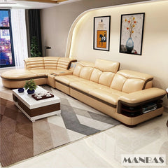 Luxury L-Shaped Leather Corner Sofa – Living Room Furniture
