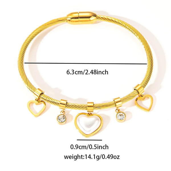 ANENJERY 316L Stainless Steel Colorful Eyes Heart Beads Drip Oil Pendant Bracelet for Women Men Personality Fashion Jewelry Gift