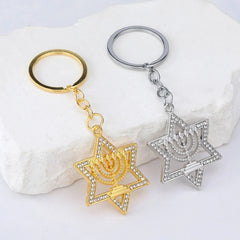 Star of David Hanukkah Menorah Keychain for Women Men Jewish Religious Gifts Stainless Steel Jewelry Accessories