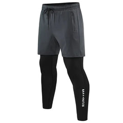 Men 2 In 1 Running Pants Double Layer Pant Tight Training Basketball Legging Fitness Sweatpant With Pockets Running Trousers