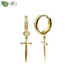 925 Sterling Silver Needle Fashion Cross Pendant Hoop Earrings for Women Vintage Gold Color Small Earrings Luxury Jewelry Gifts