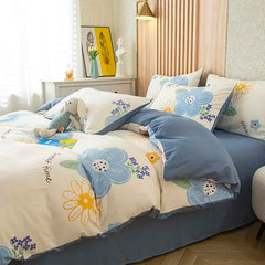 1PC Floral Washed Cotton Duvet Cover - Single/Queen/King Size Housse De Couette 이불커버 Funda Nórdica (No Pillowcase)