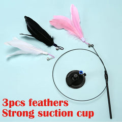 Interactive Cat Toy Handfree Cat Stick Kitten Playing Teaser Wand Toy Suction Cup Feather Wand Pet Supplies Simulation Feather Pet Shop