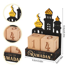 Ramadan Countdown Calendar Wooden Ornament Eid Mubarak Calendar Blocks Decoration for Home Islamic Muslim Party Supplies Gifts
