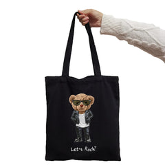 Black White Bear Print Shopper Tote for Women
