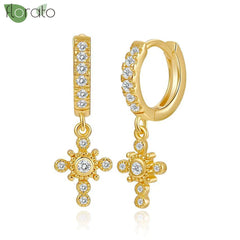 925 Sterling Silver Needle Fashion Cross Pendant Hoop Earrings for Women Vintage Gold Color Small Earrings Luxury Jewelry Gifts