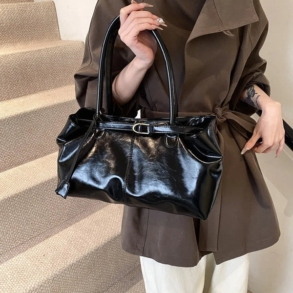 Large Capacity Oil PU Leather Shoulder & Tote Bag for Women