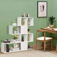 GOFLAME 5-Tier Bookshelf, Modern Ladder Style Room Divider, Free Standing Wooden Display Shelf for Books Office Furniture