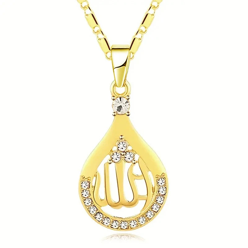 Huitan Water Drop Zirconia Pendant Necklace – Gold Color
