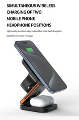 3 in 1 Foldable Charging Station Fast Magnetic Wireless Charger Stand for iPhone 17 16 15 14 13 12 Apple Watch 8 7 6 Airpods Pro
