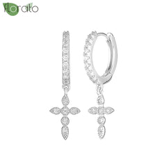 925 Sterling Silver Needle Fashion Cross Pendant Hoop Earrings for Women Vintage Gold Color Small Earrings Luxury Jewelry Gifts