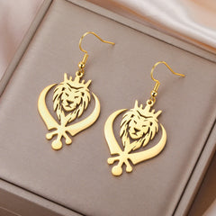 Dawapara Sikh Religious Symbol Earrings Shield Sikhism Punjabi Khanda Pendant Dangle Earrings Stainless Steel Jewelry