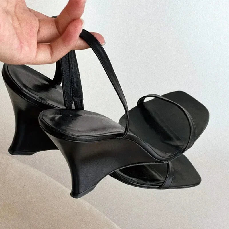 Sexy Wedge Heeled Sandals Women Fashion Slingback Slide Women Summer Square Toe High Heels Party Dress Shoes Sandalias