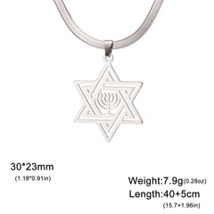 Jeshayuan Hebrew Chai Jewish Menorah Hanukkah Necklace for Women Star of David Stainless Steel Necklaces Amulet Jewelry Gift