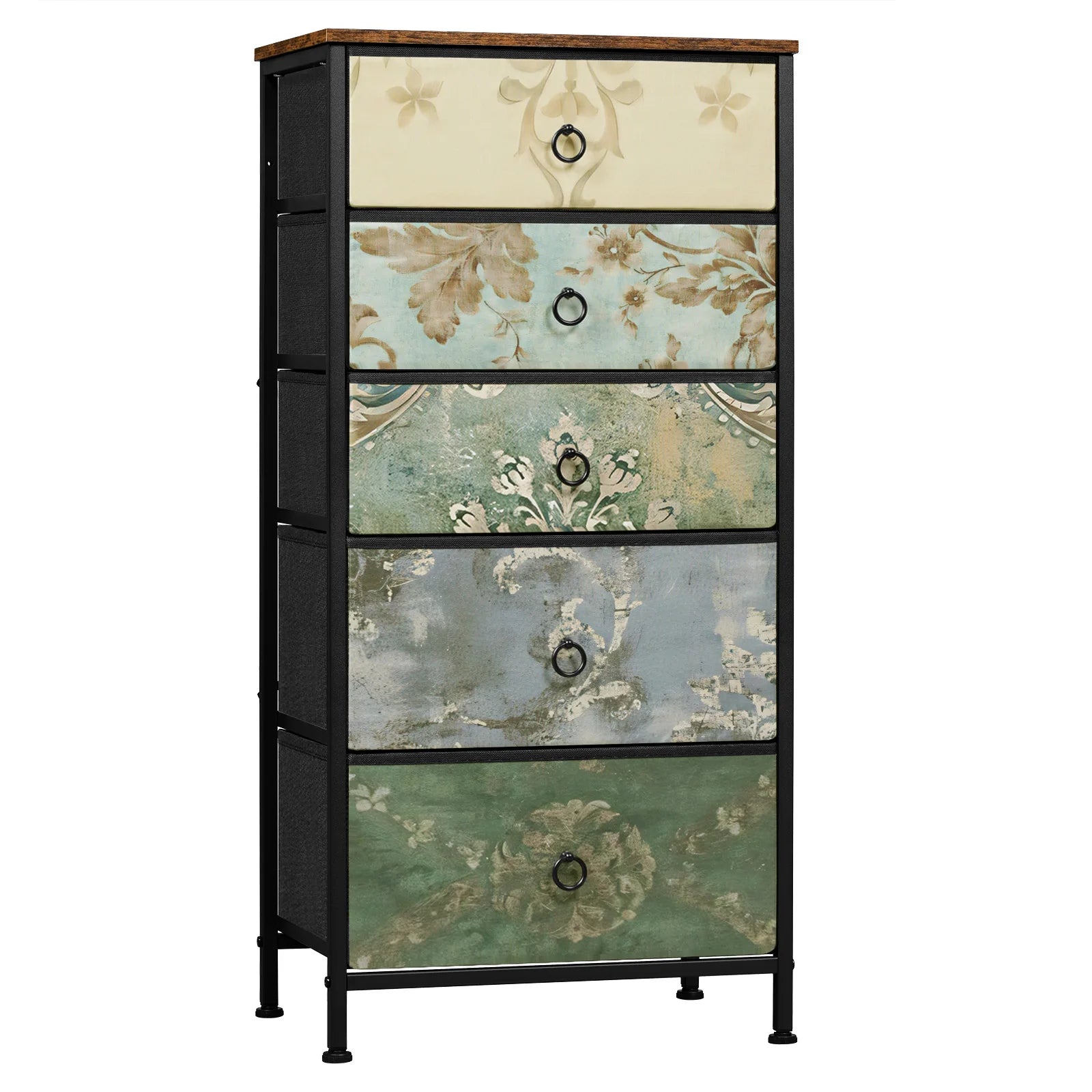 WOLTU Fabric Chest of Drawers with 5 Drawers Storage Organizer Sideboard Vintage Narrow Drawer Cabinet for  Kitchen Hallway Home Bedroom Furniture