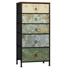 WOLTU Fabric Chest of Drawers with 5 Drawers Storage Organizer Sideboard Vintage Narrow Drawer Cabinet for  Kitchen Hallway Home Bedroom Furniture
