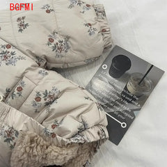 Winter Toddler Girl Parkas Cotton Padded Floral Print Long Sleeve Baby Girls Outerwear Coat Loose Thicken Warm Kid Girl Snowsuit