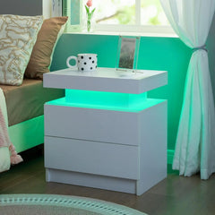 Set of 2 LED Nightstands with 2 Drawers – Modern Bedside Tables Bedroom Furniture