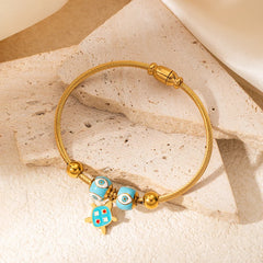 ANENJERY 316L Stainless Steel Colorful Eyes Heart Beads Drip Oil Pendant Bracelet for Women Men Personality Fashion Jewelry Gift