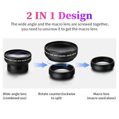2 IN 1 Lens Universal Clip 37mm Mobile Phone Lens Professional 0.45X 49uv Super Wide-Angle + Macro HD Lens For iPhone Android