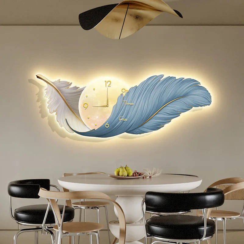 LED Feather Wall Clock Lamp – Home Decor Clock Light