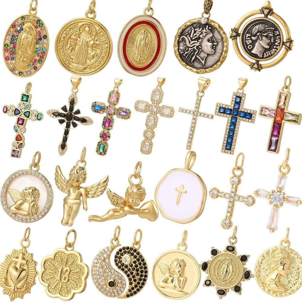 Y2K Boho Cross Our Lady Necklace for Women Golden Jesus Angel Choker Diy Pendant Stainless Steel Chain High Quality Jewelry