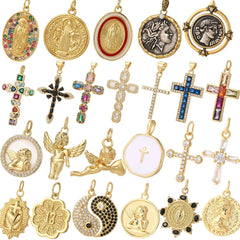 Y2K Boho Cross Our Lady Necklace for Women Golden Jesus Angel Choker Diy Pendant Stainless Steel Chain High Quality Jewelry