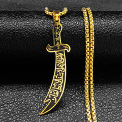 Islamic Imam Ali Zulfiqar Sword Pendant Necklace for Women Men Stainless Steel Gold Color Arabic Religion Chain Jewelry NZZZ764