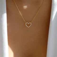 Kpop Crystal Hollow Love Pendant Necklace Romantic Zircon Simple Necklace Trendy Jewelry Accessories