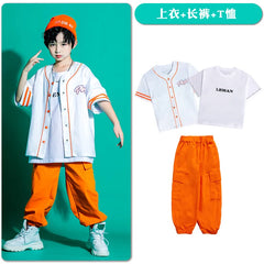 Kid Kpop Hip Hop Clothing Baseball Cardigan Shirt Top White Streetwear Cargo Jogger Pants Shorts for Girl Boy Jazz Dance Costume