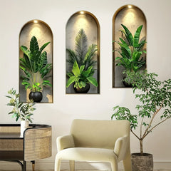 3D Watercolor Plant Wall Stickers - Realistic Potted Plants Decor, Self-Adhesive Vine Leaves For Living Room Bedroom Wall Decor