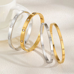 Vnox Waterproof Luxury Bangles Round Zircon For Women,Stainless Steel Classic Wrist Bracelets,Hand Jewelry Mother's Day Card