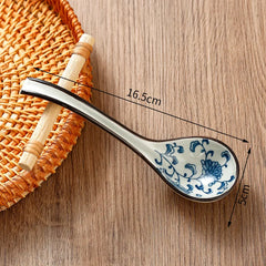 Soup Spoons Japanese Ceramic Kitchen Tableware Creative Retro Long-Handled Bone China Eating Scoop Dinnerware Stirring Teaspoon Kitchen Tools, Cooking Utensils