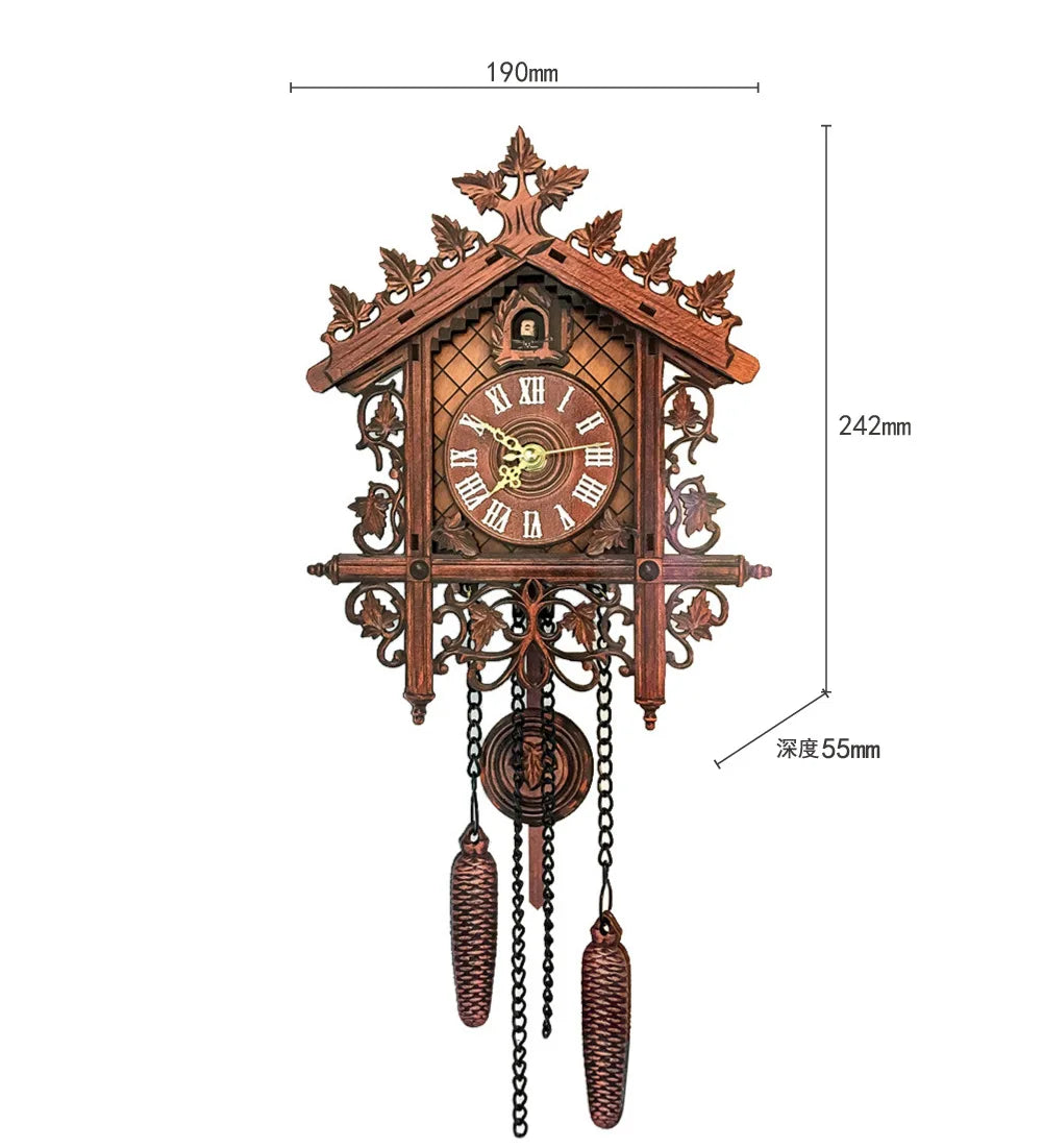 Vintage Cuckoo Clock Wall Handcrafted Wooden Wall Clock Silent for Home Decor Nordic Antique Style Electronic Wall Cuccu Watch