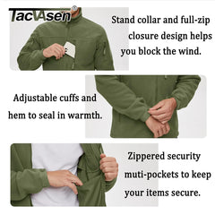 Men's Fleece Jacket Soft Warmth Windproof Full Zip Up Coat Multiple Zipper Pockets Hiking Working Outdoors Windbreaker