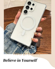 For Magsafe Magnetic Charge Case For Samsung Galaxy S26 S25 S24 S23 Ultra Plus FE Edge A16 A15 A35 A55 Clear Acrylic Slim Cover