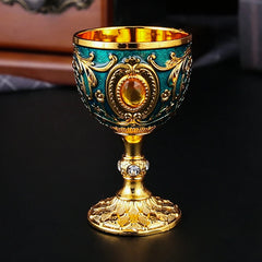 1Pc Timeless Embossed Metal Chalice Goblet Vintage Wine Champagne Liqueur Cup Perfect For Bars Restaurants Home Decor.
