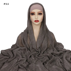 Ramadan Crinkle Rayon Hijabs with Cap Muslim Hijabs for Women Shawls Solid Instant Headscarf Wraps Stripe Islamic Turban Foulard