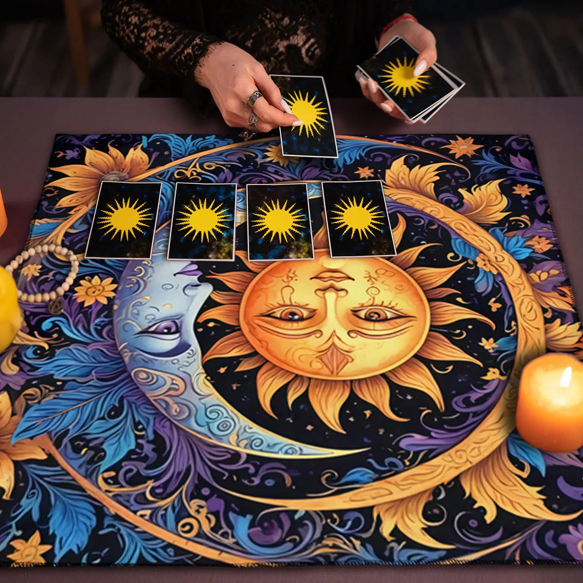 Floral And Sun Tarot Card Tablecloth Altar Cloth Flower Life Spread Tarot Reading Cloth Spiritual Oracle Card Pad