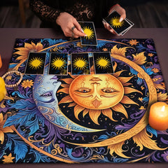 Floral And Sun Tarot Card Tablecloth Altar Cloth Flower Life Spread Tarot Reading Cloth Spiritual Oracle Card Pad