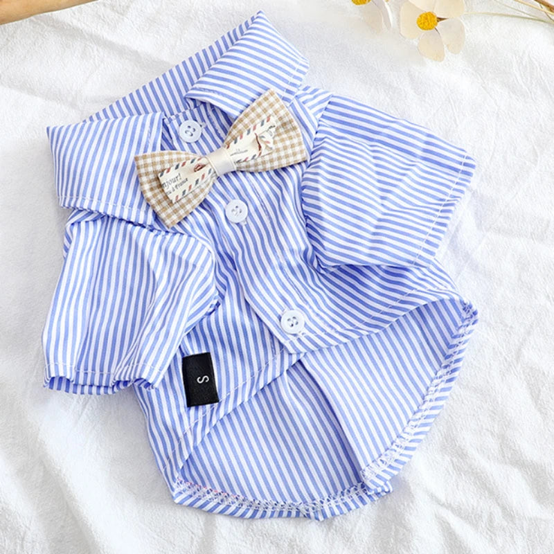 Pet Dog Clothes Bowknot Striped Shirts Thin Summer Blue Fashion Chihuahua Stripe Shirt for Small Pet Shop Pet Clothing