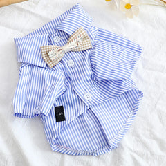 Pet Dog Clothes Bowknot Striped Shirts Thin Summer Blue Fashion Chihuahua Stripe Shirt for Small Pet Shop Pet Clothing