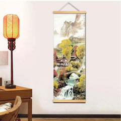 Chinese Traditional Style Four Seasons Landscape Canvas for Living Room Wall Art Poster Solid Wood Scroll Paintings Home Decor