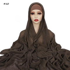 Ramadan Crinkle Rayon Hijabs with Cap Muslim Hijabs for Women Shawls Solid Instant Headscarf Wraps Stripe Islamic Turban Foulard