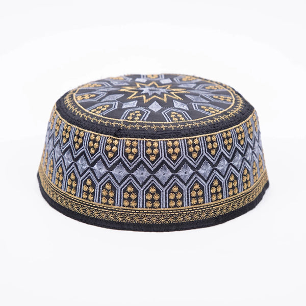 RIMAIRE Black and Yellow Muslim Preyer Hat Designer Embroidery Islamic Men Hat Newest Hair Cover Yarmulke Causal Party Wholesale