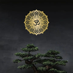 Mystic Om Mandala Gilded Metal Wall Sculpture | Lounge & Yoga Chamber Decor | Halloween & Christmas Gift