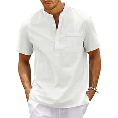 Men’s Cotton Linen Henley Shirt – Casual Short Sleeve Top