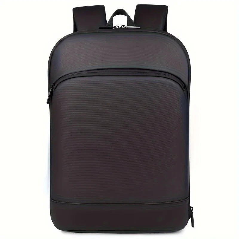 One men's plain business backpack with a luggage strap for commuting.