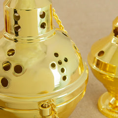 HTISOK Church Supplier High Polished Gold Plated Hanging Incense Burner Orthodox Censer Church Home Decoration Catholic Chalice